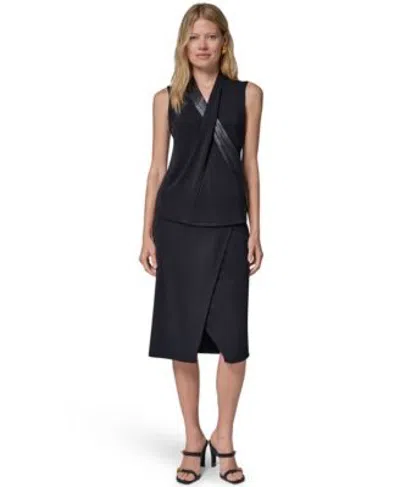 Donna Karan Womens Jersey V Neck Blouse Jersey Twist Wrap Skirt In Black