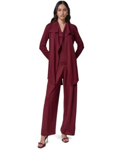 Donna Karan Womens Wrap Long Sleeve Tie Front Cardigan Ribbed Knit Scoop Neck Tank Top Sequin Wide Leg Pull On P In Brown