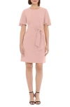 Donna Morgan Flutter Sleeve Waist Tie Dress In Shell Pink