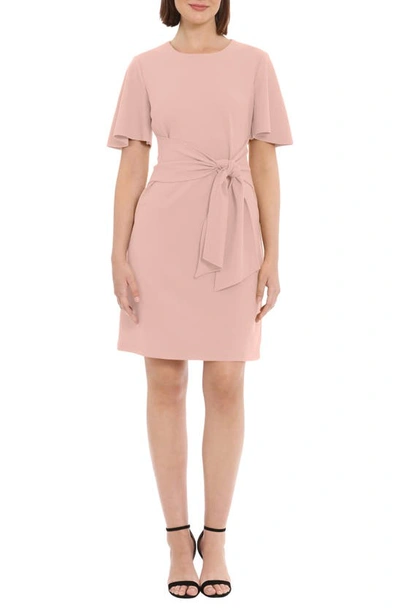Donna Morgan Flutter Sleeve Waist Tie Dress In Shell Pink