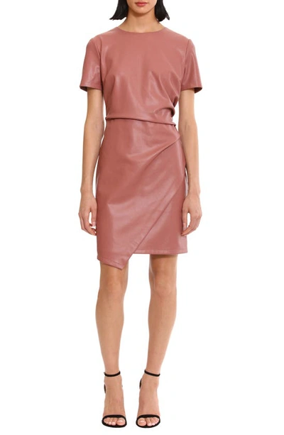 Donna Morgan For Maggy Ruched Faux Leather Dress In Dusty Rose