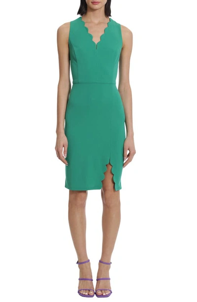 Donna Morgan For Maggy V-neck Scallop Slit Sheath Dress In Golf Green