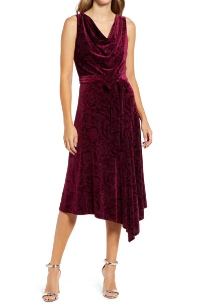 Donna Ricco Cowl Neck Sleeveless A-line Dress In Wine
