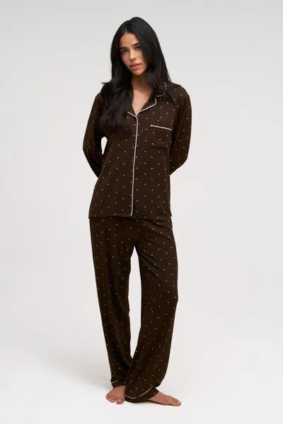 Dore & Rose Long Tencel Pj Set In Brown