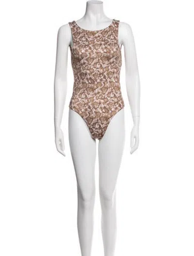 Pre-owned Dos Gardenias Animal Print Cutout Accent One-piece W/ Tags In Neutrals