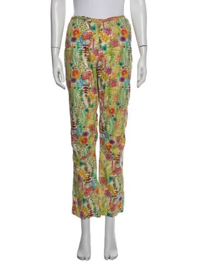 Pre-owned Dosa Floral Print Straight Leg Pants In Black