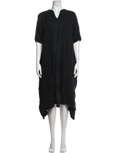 Pre-owned Dosa Linen Long Dress In Black