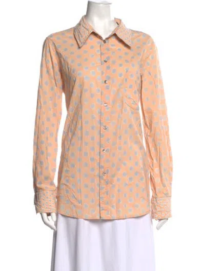 Pre-owned Dosa Polka Dot Print Long Sleeve Button-up Top In Multicolor