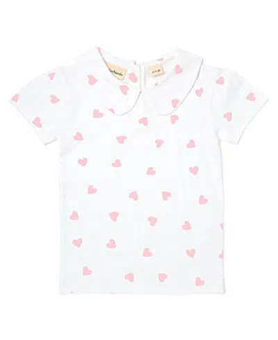 Dotty Dungarees Girls' Short Sleeve Peter Pan Tee - Baby, Little Kid, Big Kid In Pink Heart