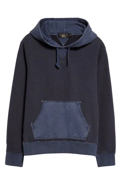 Double Rl Colourblock Fleece Hoodie In Indigo