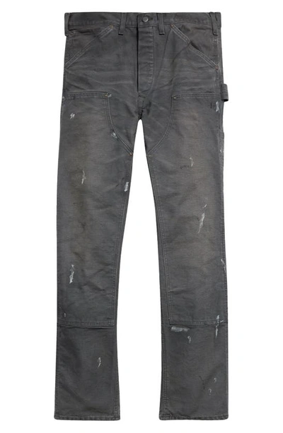 Double Rl Jenkins Engineer Fit Distressed Canvas Carpenter Trousers In Distressed Grey