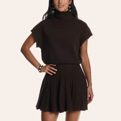 Double Zero Women's Dark Brown Turtleneck Cap Sleeve Sweater Top