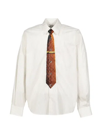 Doublet Tromp L'oeil Tie-print Striped Cotton Shirt In White