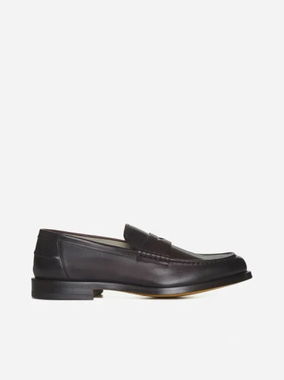 Doucal's Leather Penny Loafers In Dark Brown