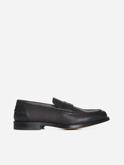 Doucal's Leather Penny Loafers In Iron,black