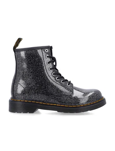 Dr. Martens Girls Glitter Combat Boots In Black Glitter
