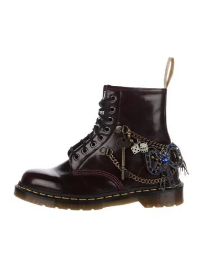 Pre-owned Dr. Martens Leather Crystal Embellishments Boots In Burgundy