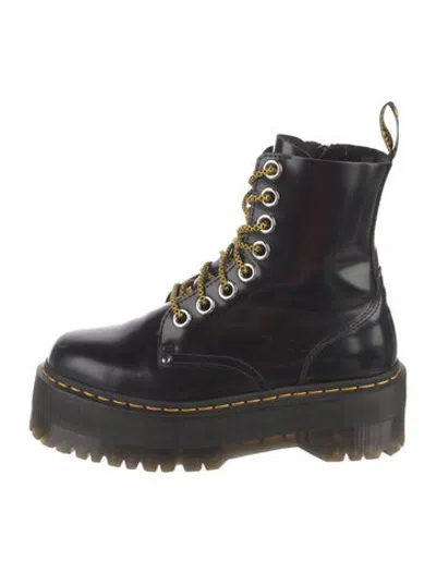 Pre-owned Dr. Martens Patent Leather Combat Boots In Burgundy