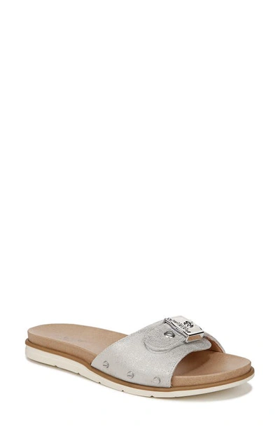 Dr. Scholl's Nice Iconic Slide Sandal In Metallic Silver Faux Leather