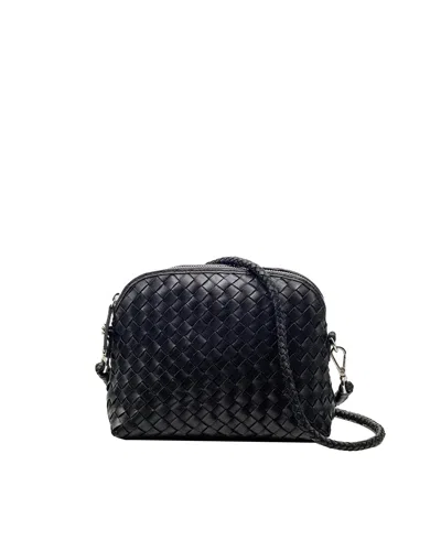 Dragon Diffusion Chunky Fellini Black Compact Woven Calfskin Leather Clutch