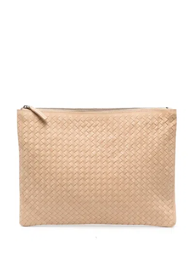 Dragon Diffusion Woven Leather Clutch Bag In Nude