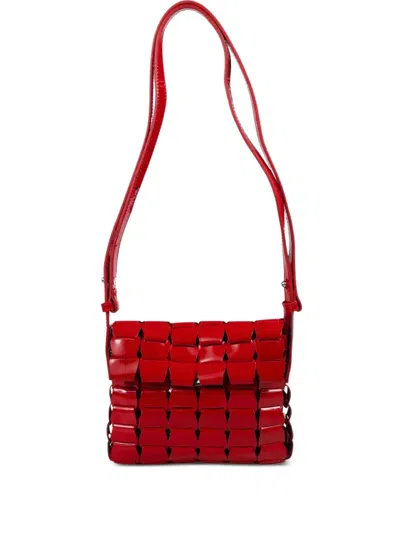 Dragon Diffusion Woven Patent Cross Body Bag In Red