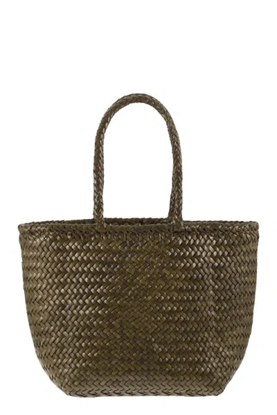 Dragon Grace Basket Small - Woven Leather Bag In Green