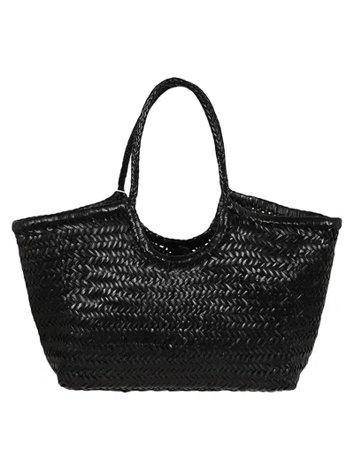 Dragon Nantucket Basket Big Woven Leather Flared Tote Bag In Black