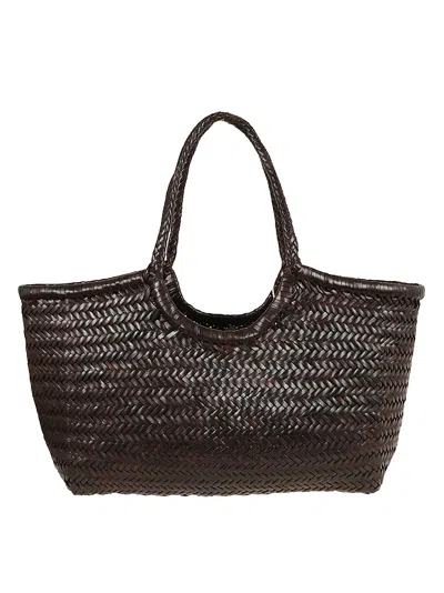 Dragon Nantucket Basket Big Woven Leather Flared Tote Bag In Brown