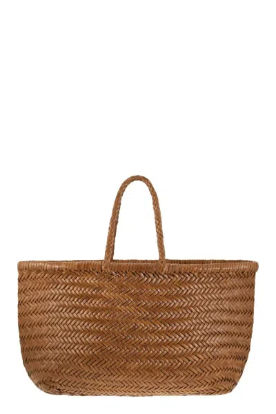 Dragon Triple Jump Big - Woven Leather Bag In Tan