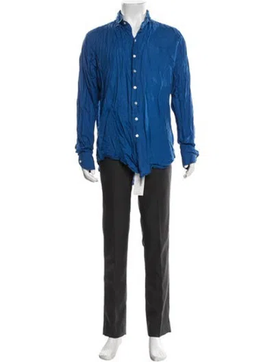 Pre-owned Drake's Linen Long Sleeve Dress Shirt In Blue