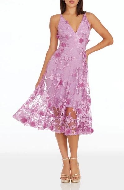 Dress The Population Audrey Embroidered Fit & Flare Dress In Lavender