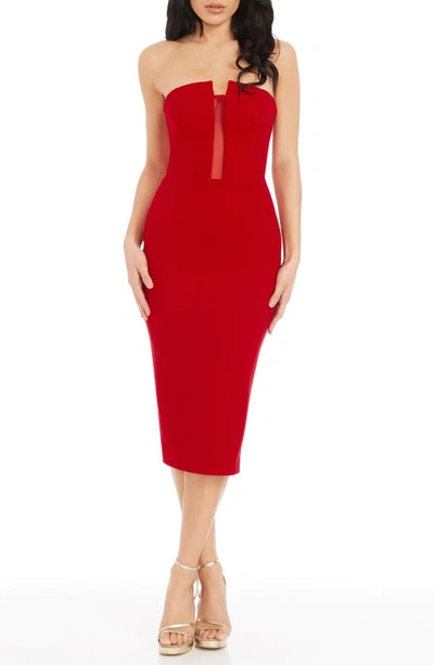 Dress The Population Erica Strapless Cocktail Sheath Dress In Rouge