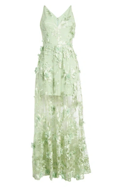 Dress The Population Sidney Deep V-neck 3d Lace Gown In Green