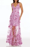 Dress The Population Sidney Deep V-neck 3d Lace Gown In Lavender