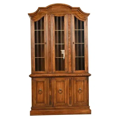 Pre-owned Drexel French Regency Louis Xvi Burled Walnut Bookcase Cabinet, Circa 1960s In Brown