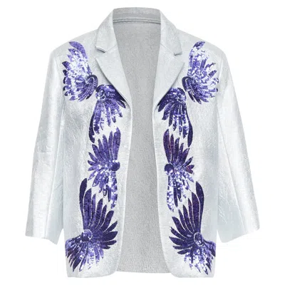 Pre-owned Dries Van Noten 2016 Sequin Wing Blazer In Silver