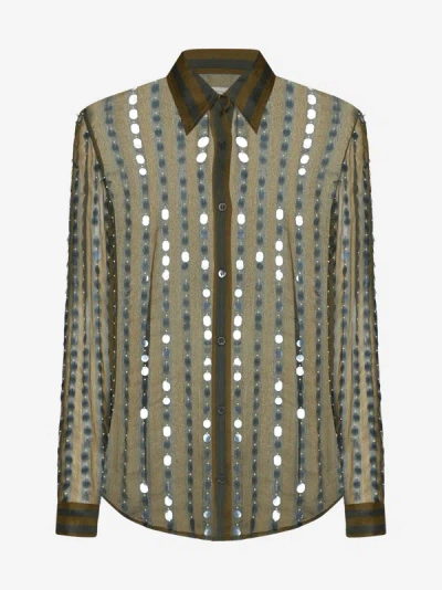 Dries Van Noten Applique'-detail Silk Shirt In Khaki