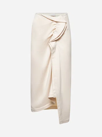 Dries Van Noten Ecru Cotton Draped Midi Skirt In Beige
