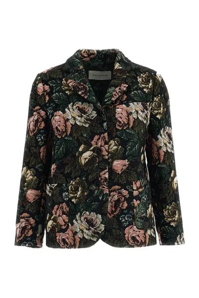 Dries Van Noten Floral Tapestry Jacquard Single-breasted Flared Jacket In Black