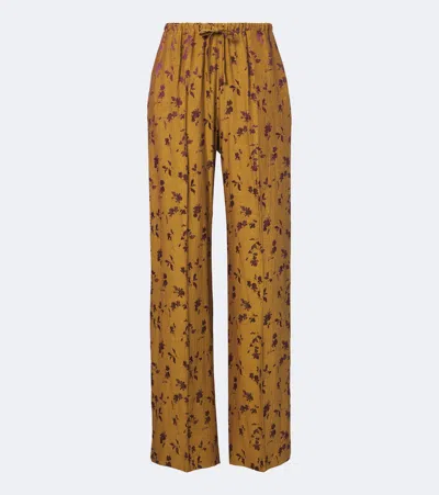 Dries Van Noten Floral Wide-leg Pants In Yellow