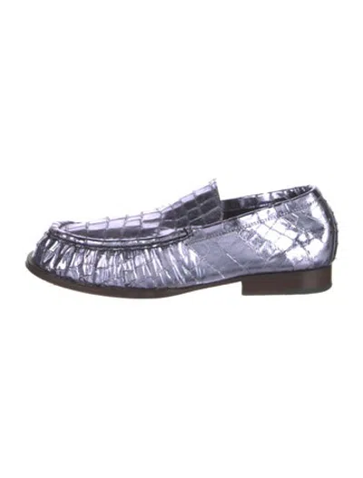 Pre-owned Dries Van Noten Leather Animal Print Loafers In Blue