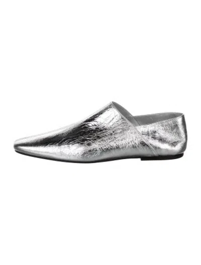 Pre-owned Dries Van Noten Leather Flats W/ Tags In Metallic/silver