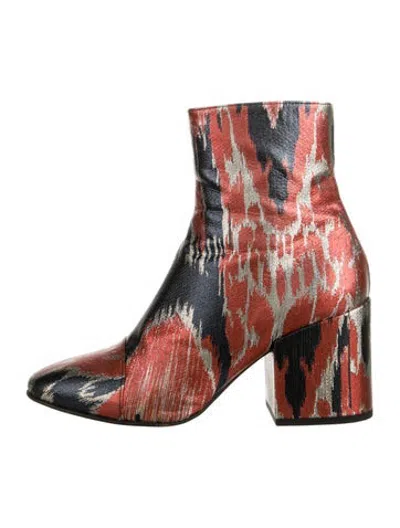 Pre-owned Dries Van Noten Leather Patterned Boots In Metallic/red