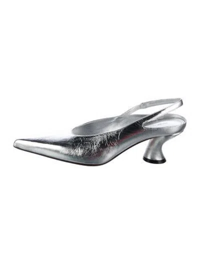 Pre-owned Dries Van Noten Leather Slingback Pumps In Metallic/silver