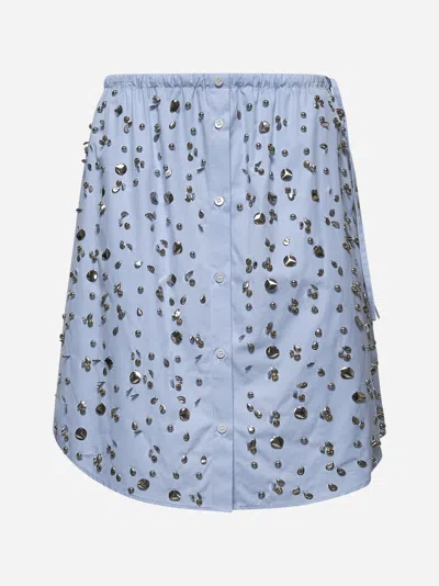 Dries Van Noten Light Blue Embellished Poplin Skirt