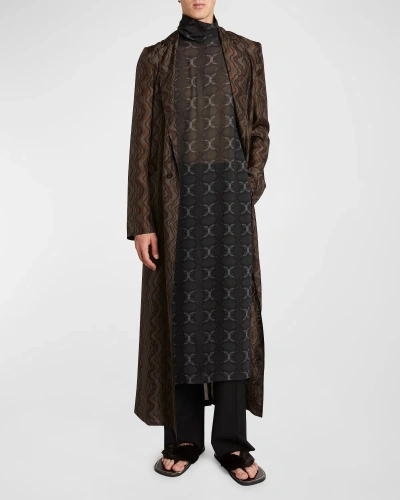 Dries Van Noten Men's Redwood Patterned Silk Overcoat In Brown