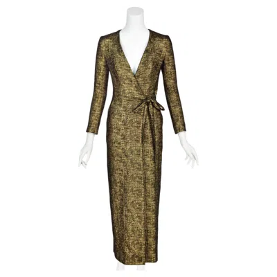 Pre-owned Dries Van Noten Metallic Gold And Black Textured Wrap Maxi Dress