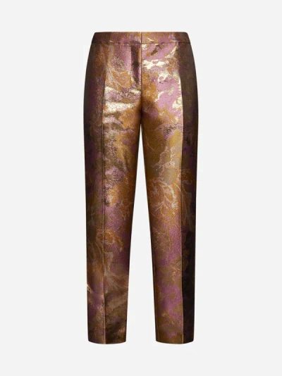 Dries Van Noten Poumas Floral Jacquard Trousers In Pink & Purple