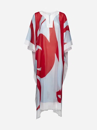 Dries Van Noten Print Cotton Caftan Dress In Red